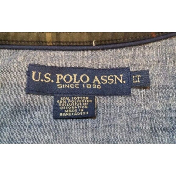 US POLO ASSN Mens Green Blue Plaid Button Down Shirt Long Sleeve Logo Sz LT Tall - Picture 7 of 9